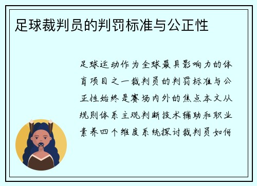 足球裁判员的判罚标准与公正性