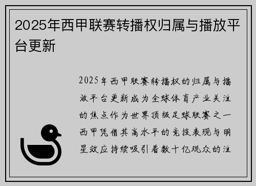 2025年西甲联赛转播权归属与播放平台更新