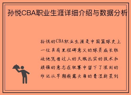 孙悦CBA职业生涯详细介绍与数据分析