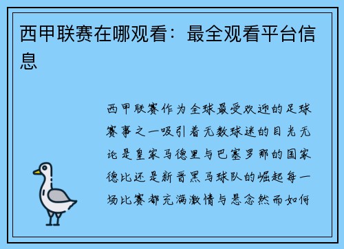 西甲联赛在哪观看：最全观看平台信息
